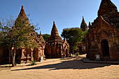 The cluster of red brick temples, named Khay-min-gha on the map on the North plain of Bagan. Myanmar. 